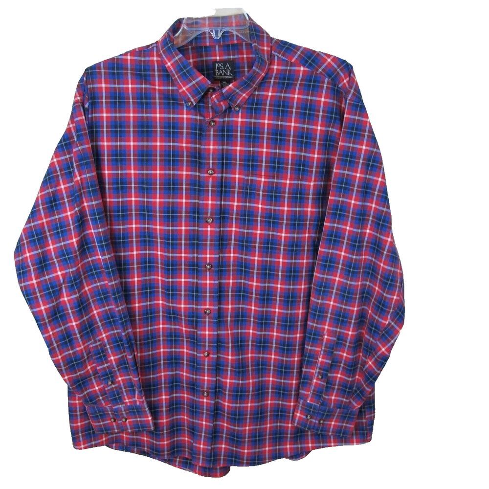 Jos.‎ A. Bank Traveler's Collection Long Sleeve Shirt Men's XXL Red Blue Plaid